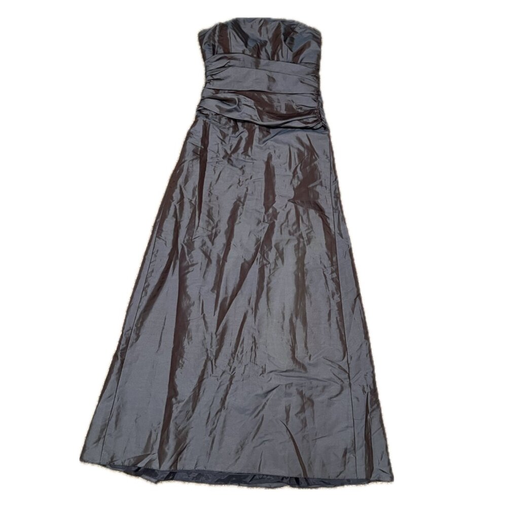 Strapless Satin Evening Gown in Charcoal